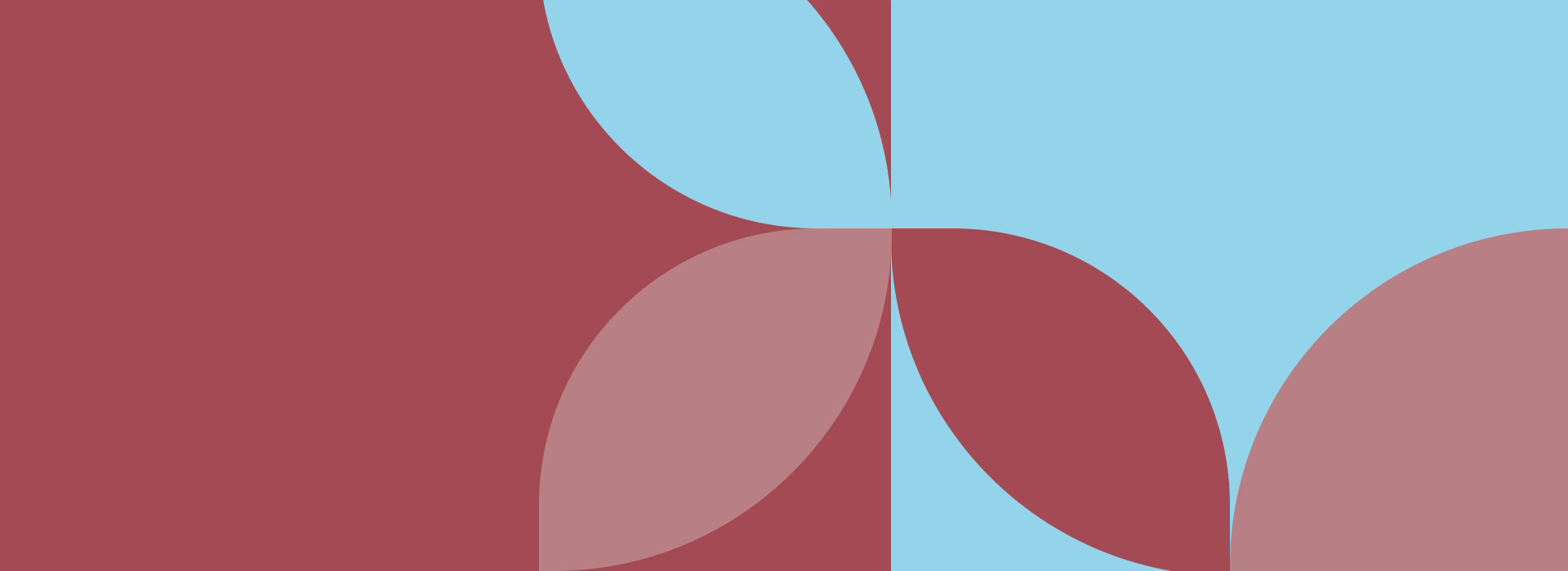 Different shapes in shades of blue and red.